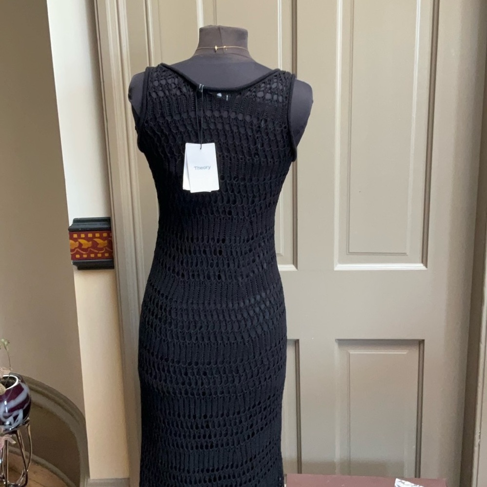 Theory Black Sleeveless Crochet Midi Dress